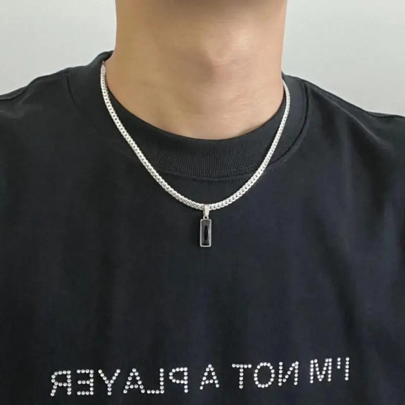 Fashion Mens Geometric Titanium Steel Black Zircon Pendent Necklaces Jewelry Accessory Gifts