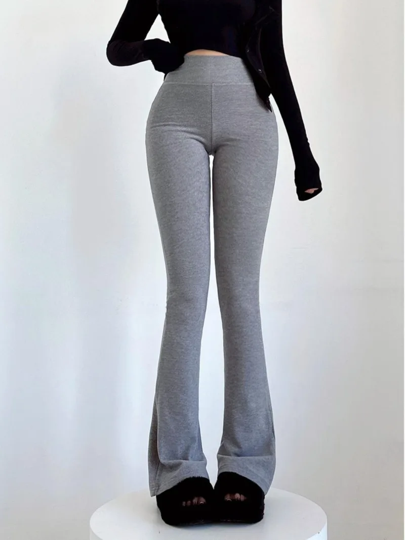 

American Casual Soft High Waisted Tight Flared Pants For Autumn Spicy Girls, Elastic Slimming Casual Cotton Fashion Sweet XP95