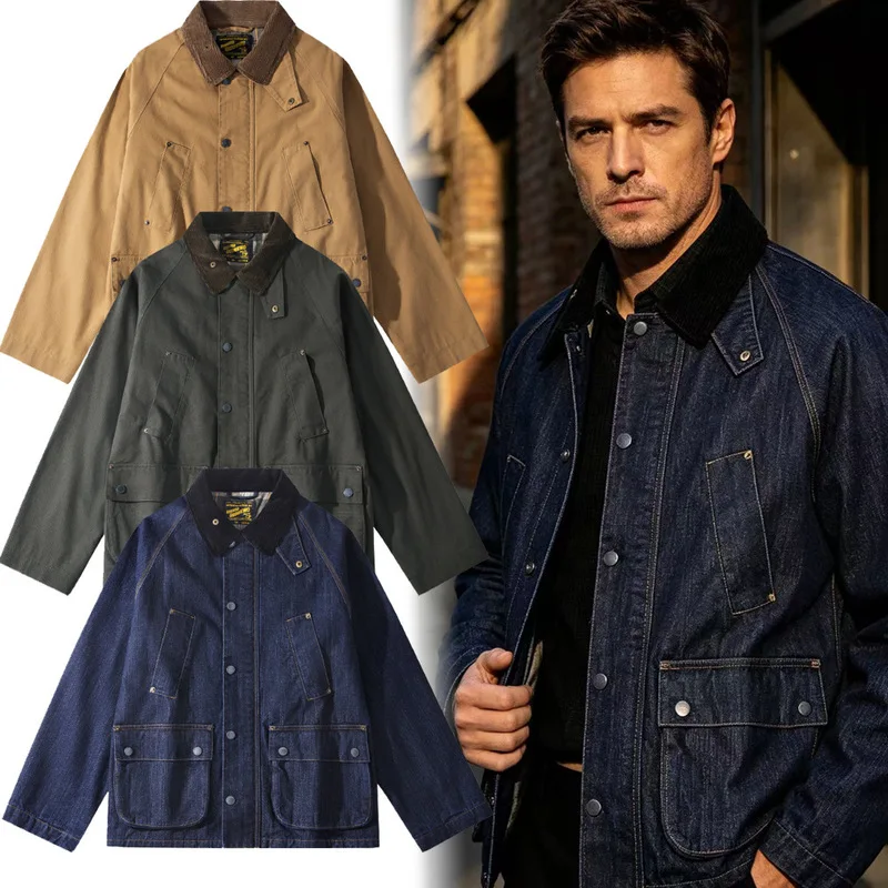 MAQVOBO EU US Size Luxury Quality Unisex Denim Hunting Jacket Travel Mid-Length Multiple Pockets Canvas Work Jacket