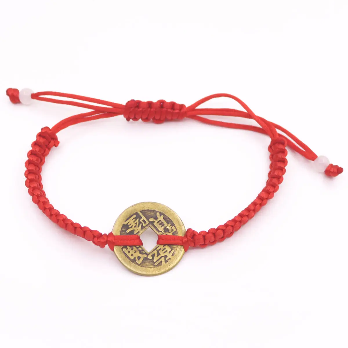 5pcs Knit Red Thread Lucky Fortune Rope 23mm Coin feng shui Bracelet Bangle 7-9
