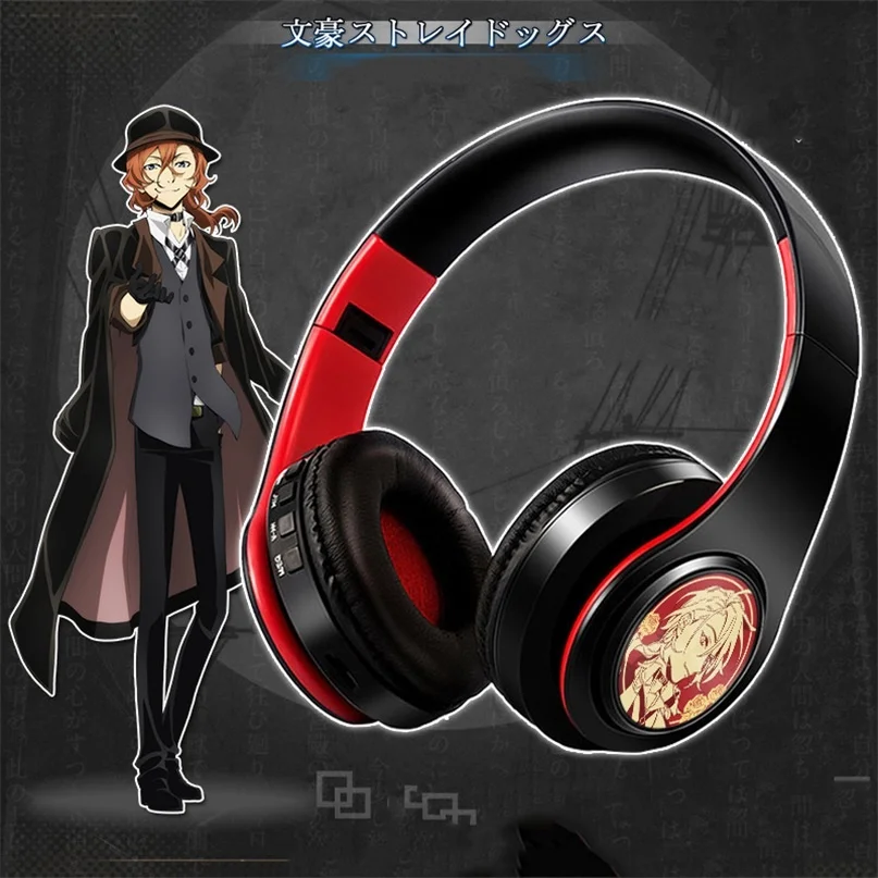 fone de ouvido sem fio com microfone anime gaming cosplay dazai chuya itadori gojo satoru musica suporte bluetooth tf card for gamer 01