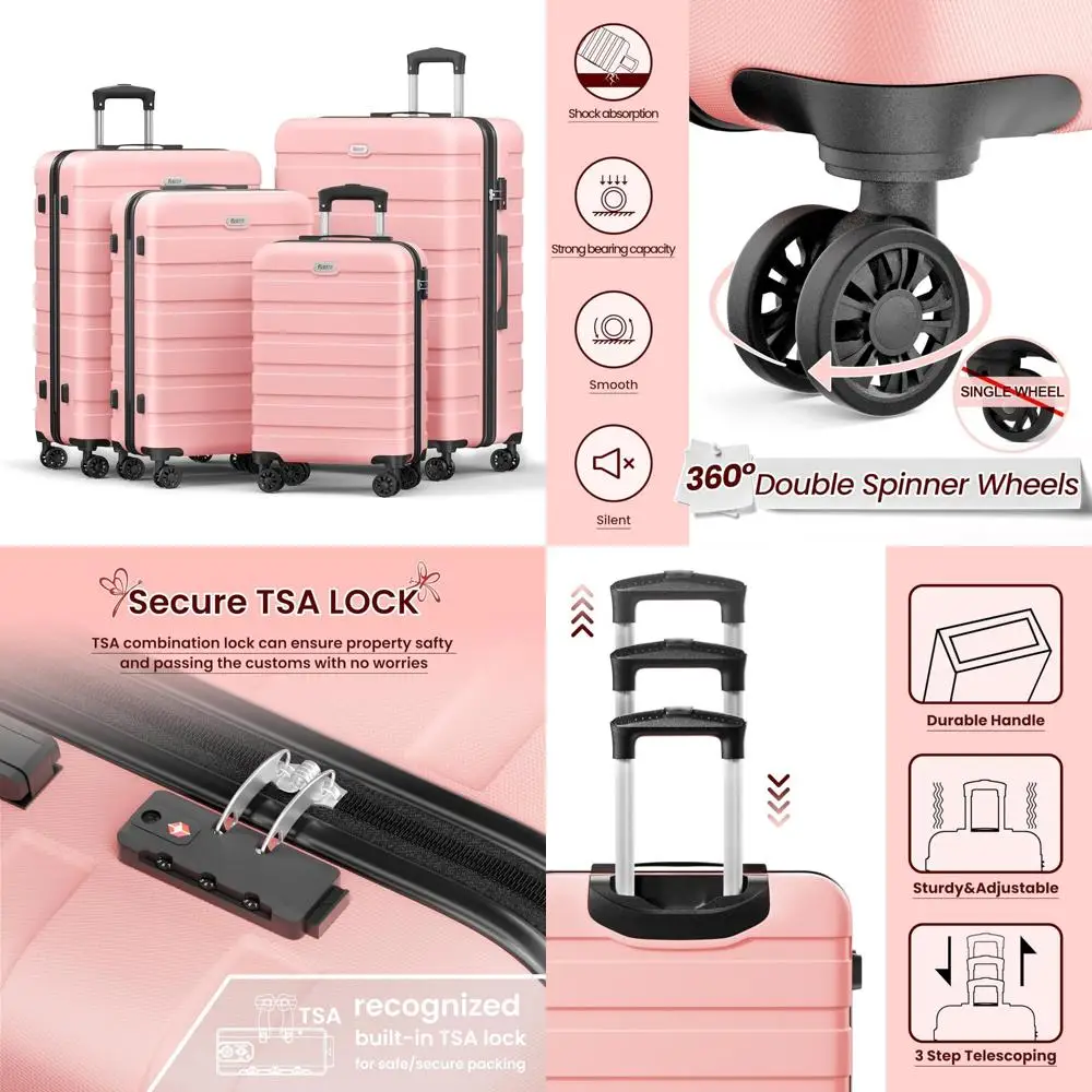 Juego de maletas rígida liviana de 4 piezas con ruedas giratorias dobles, cerradura TSA y material ABS para viajes