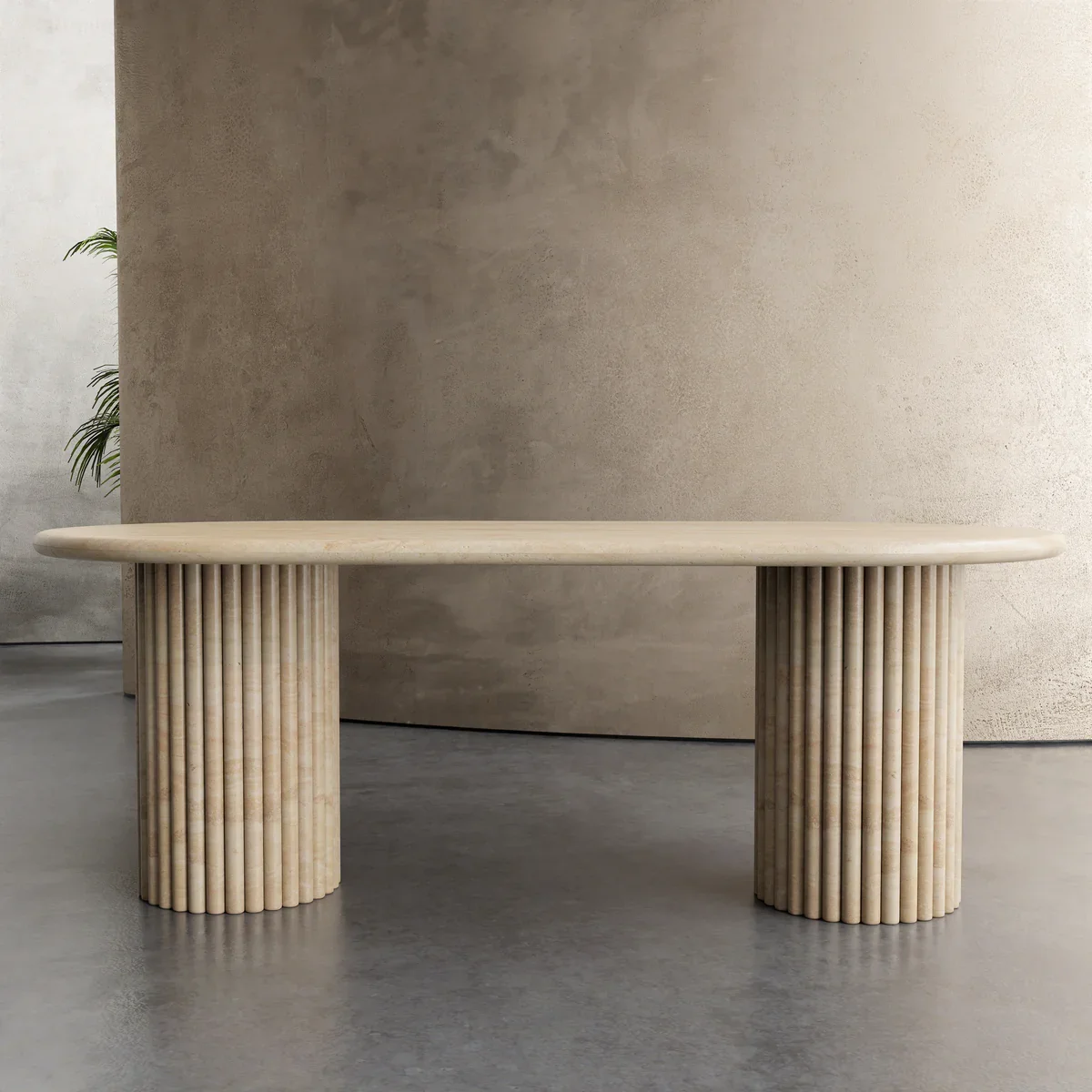 -ForLuxury Customized Beige Travertine Dining Table Stone Furniture Dining Table Fluted Oval Marble Travertine Dining Table&