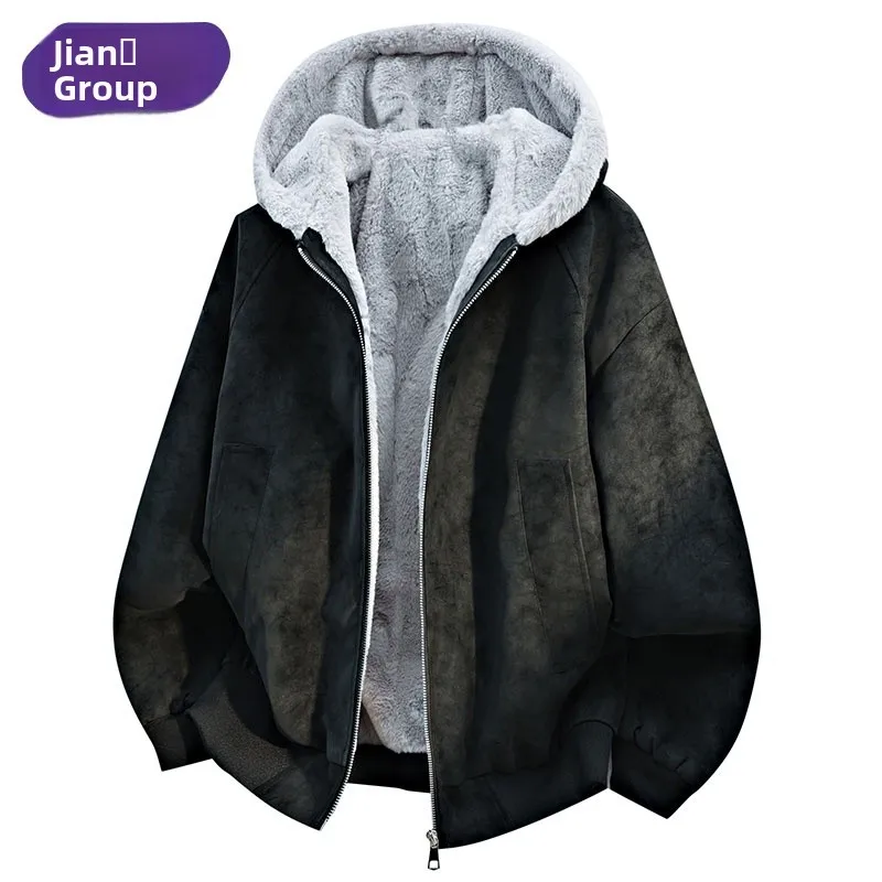 

Do Men's Thiened Suede Jaet Winter Warm Coat Hooded Parka Fce Lined Trendy Brand Casual Loose Fit Polyester Fiber