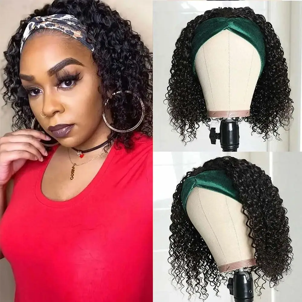 

Headband Wig Human Hair Curly Wigs for Black Women Brazilian None Lace Front Wigs 150% Density Human Hair Wigs 10-14 Inches