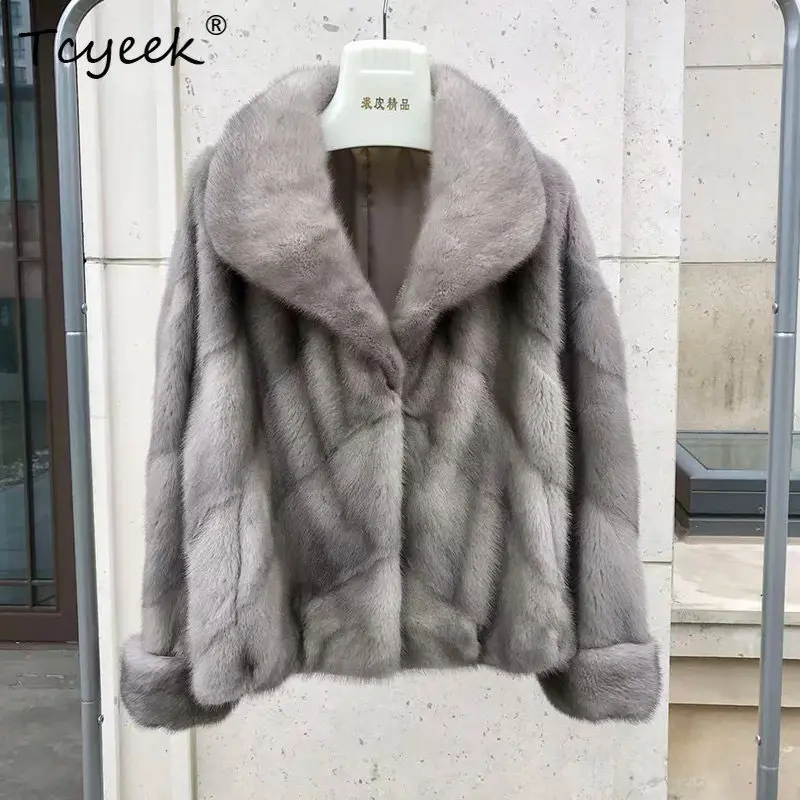 

Tcyeek Natural Mink Fur Coat Women Clothing 2026 Winter Jacket Woman Warm Luxury Whole Female Mink New in Coats Batwing Sleeve