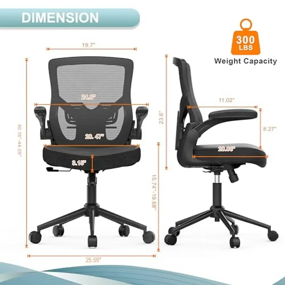 High Back Adjustable Office Chair Executive Lumbar Support Leather Seat 360-degree Swivel Ergonomic Computer Chair with Flip-Up