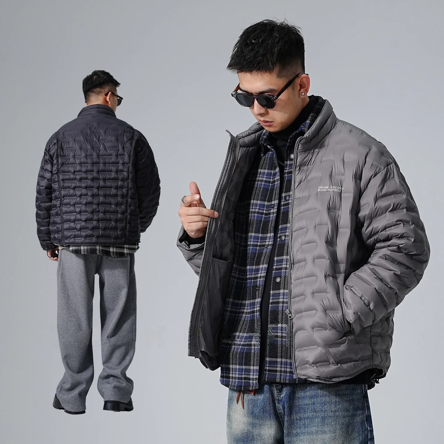 

High Quality Lightweight Men's Duck down Jacket Fake Two-Piece Loose Fit Warm Outerwear Nylon Fabric City Casual Style