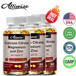 Alliwise Calcium Magnesium Zinc Capsule Vitamin D3 for Strong Bones Teeth Heart Nerve Increase Immune System Function Supplement