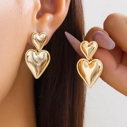Lacteo Elegant Love Heart Pendant Earrings Women Trend Gold Color Metal Drop Earring Fashion Statement Jewelry Ladies Party Gift