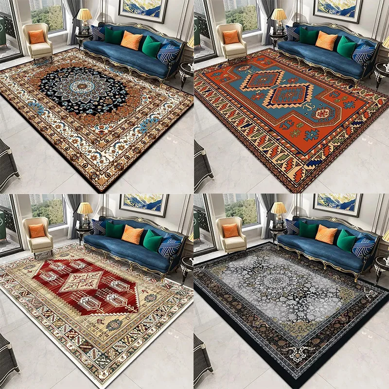 

Persian Retro Carpet Living Room Light Luxury Decoration Bedroom Bedside Large Rugs Lobby Coffee Table Non-Slip Lint-Free Mats