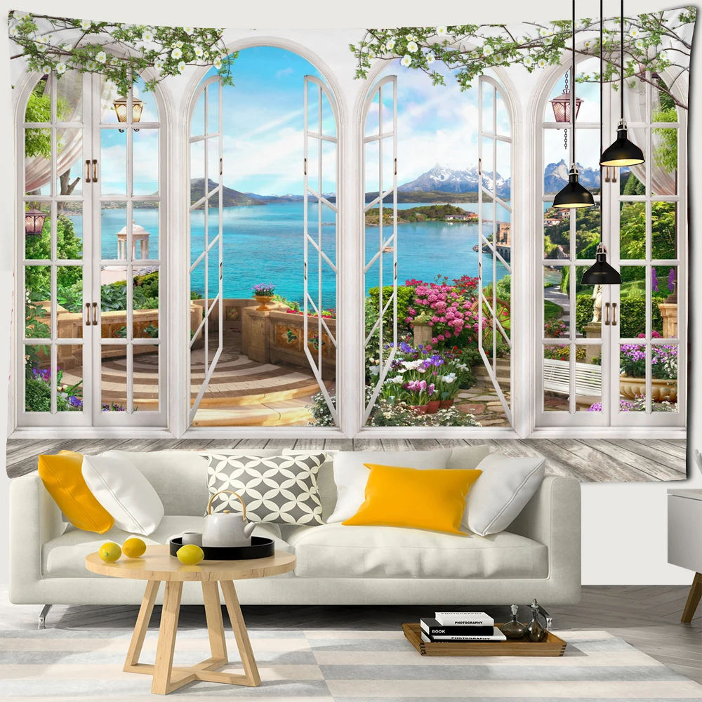 Scenery Outside The Window Tapestry Big Tapestry Beautiful Natural landscape Large Wall Hanging Bohemian Tapestries Art Decor