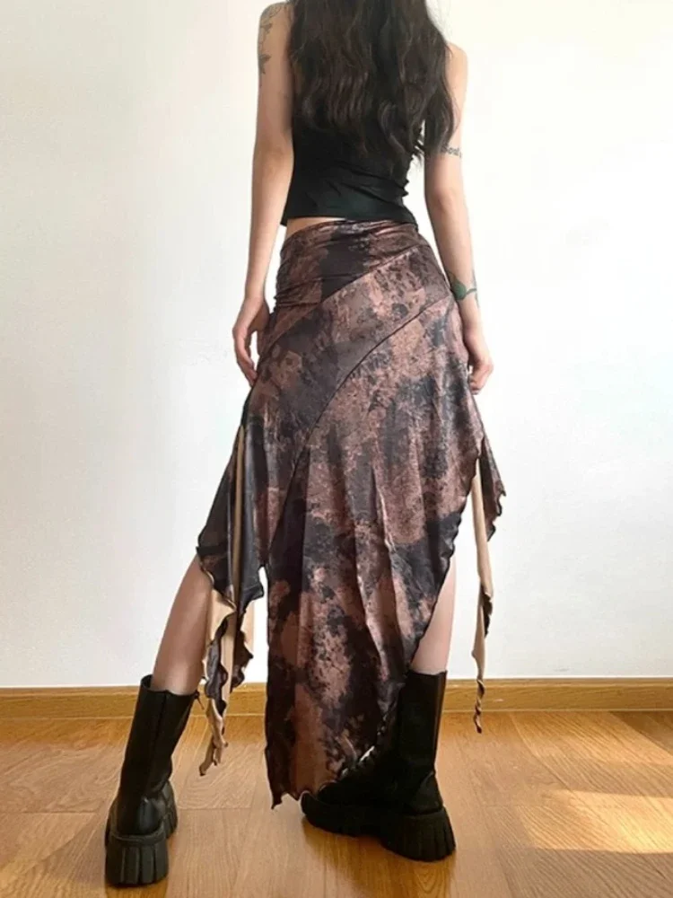 Vintage Sexy Streetwear Vacation Skirts Women American Retro Harajuku Irregular Ruffled Design Bandage Skirt Summer 2024