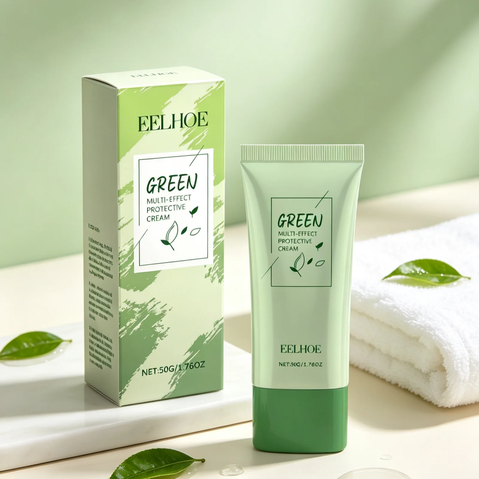 EELHOE Green Protective Cream Refreshing Oil Control Even Skin Tone Antioxidant Lightweight Outdoor Face Protection Cream 50g