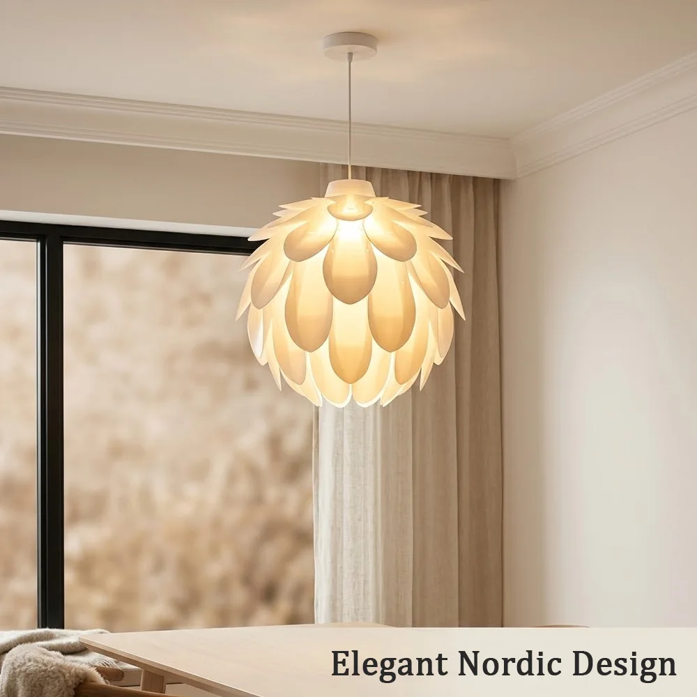 Modern DIY Lotus Pendant Lampshade Nordic PP Flower Chandelier Cover for Living Room Bedroom Ceiling Hanging Light Decor