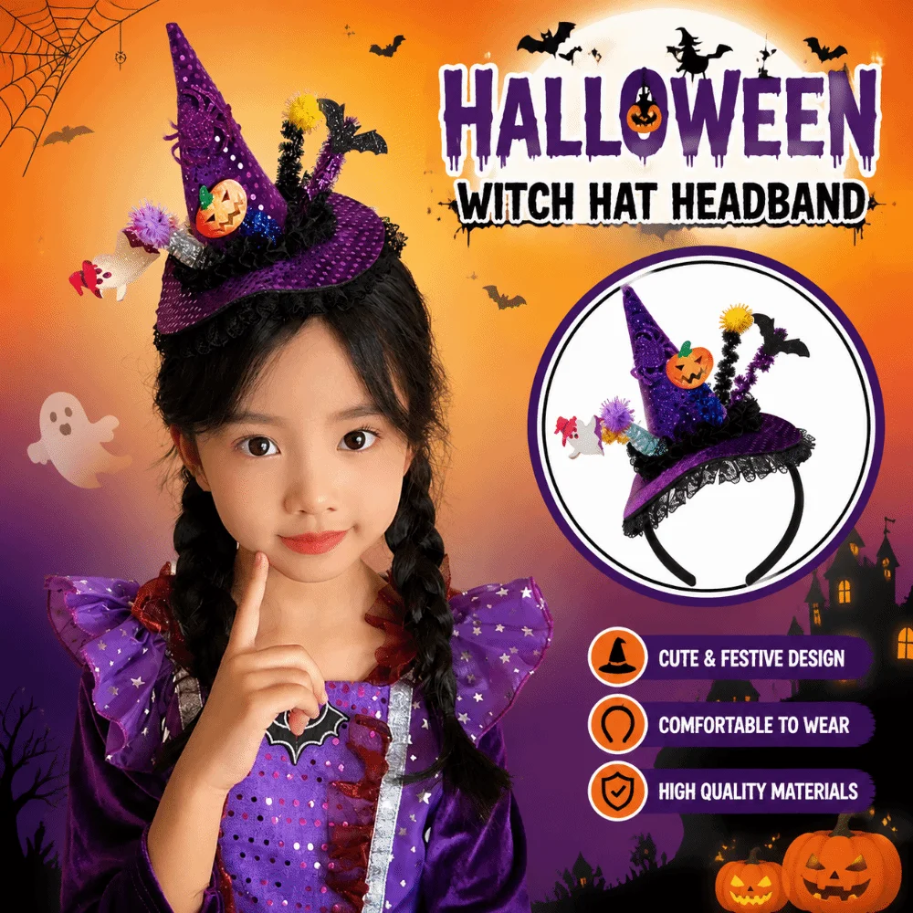 Pointed Hat Halloween Headband Lace Ribbon Dress Up Witch Hat Hairband Hair Accessories Cosplay Props ‌Children's Hair Hoop‌
