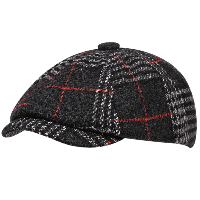 2024 New Men\'s Lvy Driving Cap Autumn Winter Warm Newsboy Hats Vintage British Painter Hats For Men Plaid Boina Bone Masculino