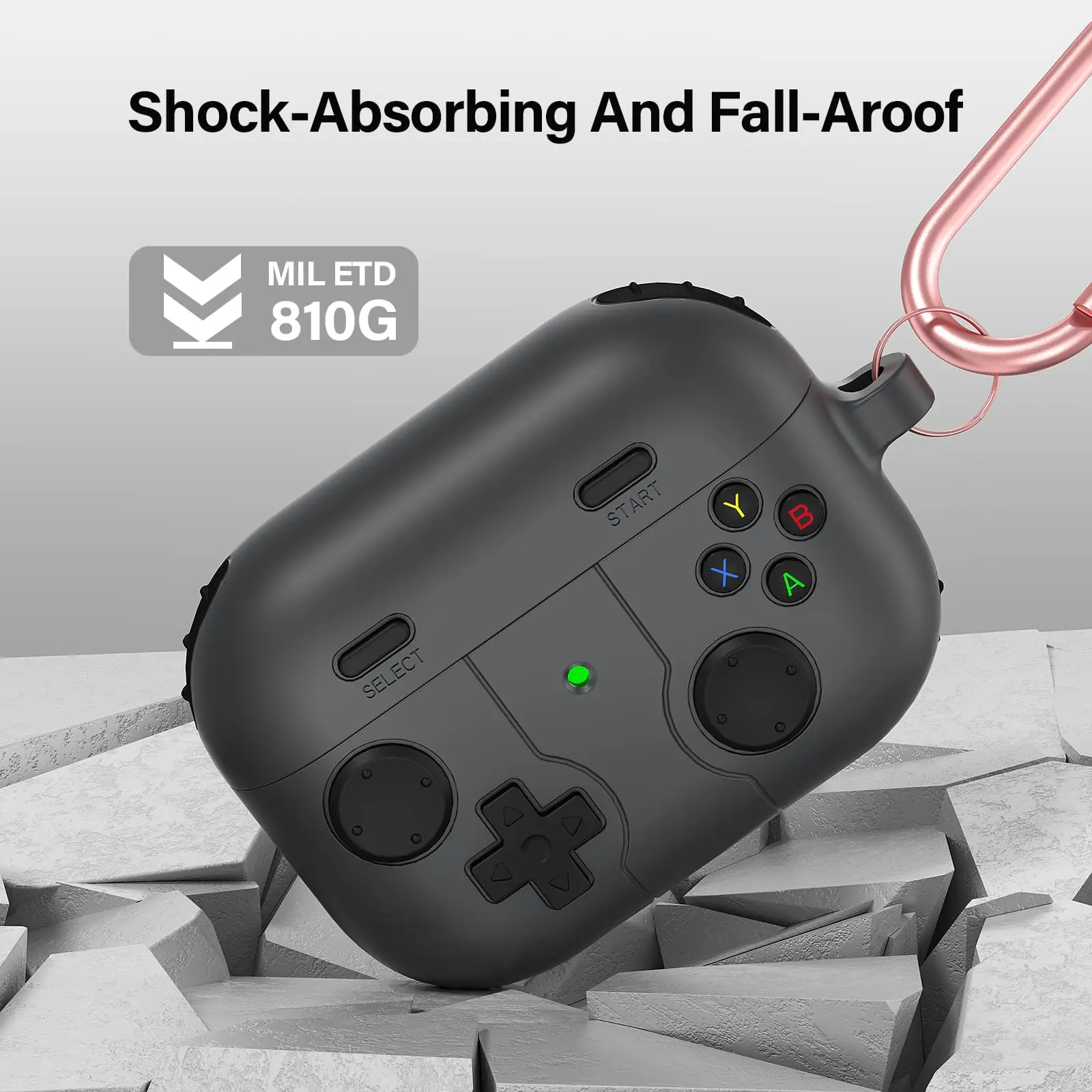 귀여운 게임 컨트롤러 케이스 에어팟 3용, 카라비너가 있는 액체 실리콘 커버, 미끄럼 방지, 세척 가능, 지문 방지 스킨