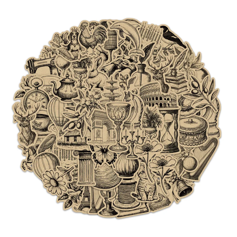 50PCS Retro Kraft Paper Graffiti Cartoon Stickers DIY Decorative Phone Cases Notebook Water Cups Waterproof Stickers