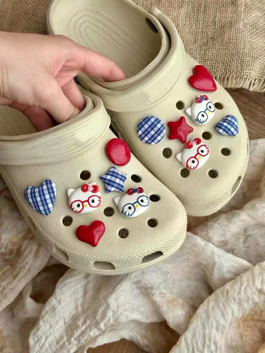 Cute Shoes Charm Kitty Set Star Shoe Buckle Heart Shoe Accessory Suitable For Clogs Slippers Decorative Gift For Girls' Parties