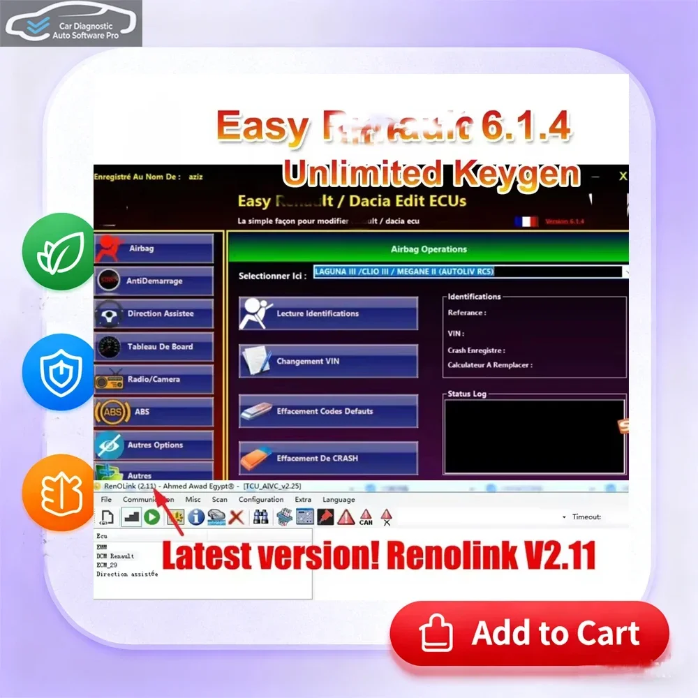 Easy Car 6.1.4 ECU Programmer Software Compatible with OBDLink Reolink Airbag Crash Data Clearing UCH Cleaner Car Tools
