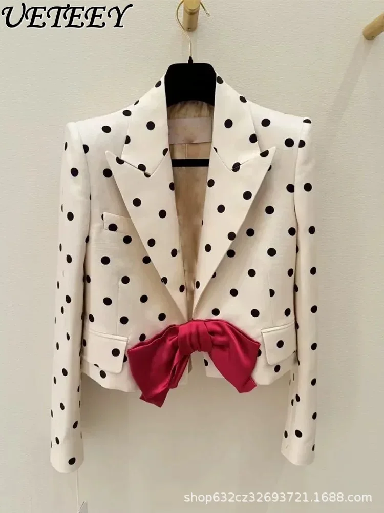 Manteau Blazer Chic à pois pour femmes, Style français, Niche haut de gamme, Unique, nœud papillon, mode, veste de costume courte polyvalente