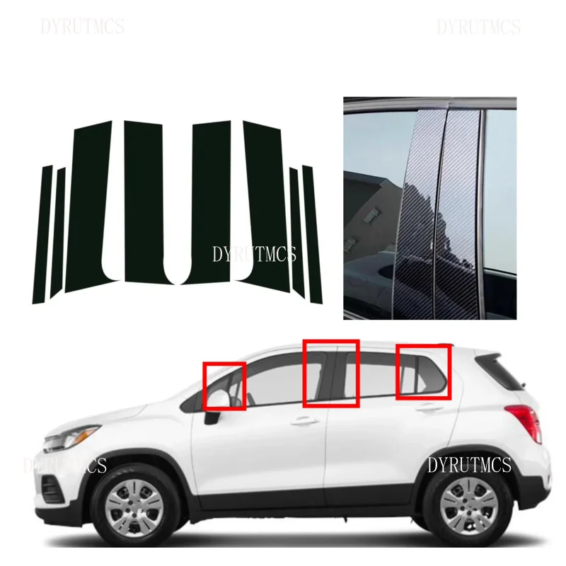 

8PCS Gloss Black Pillar Posts Silver Carbon Fit For Chevrolet Trax 2015-2022 2016 Window Decor Door Side Mouliding Trim Cover