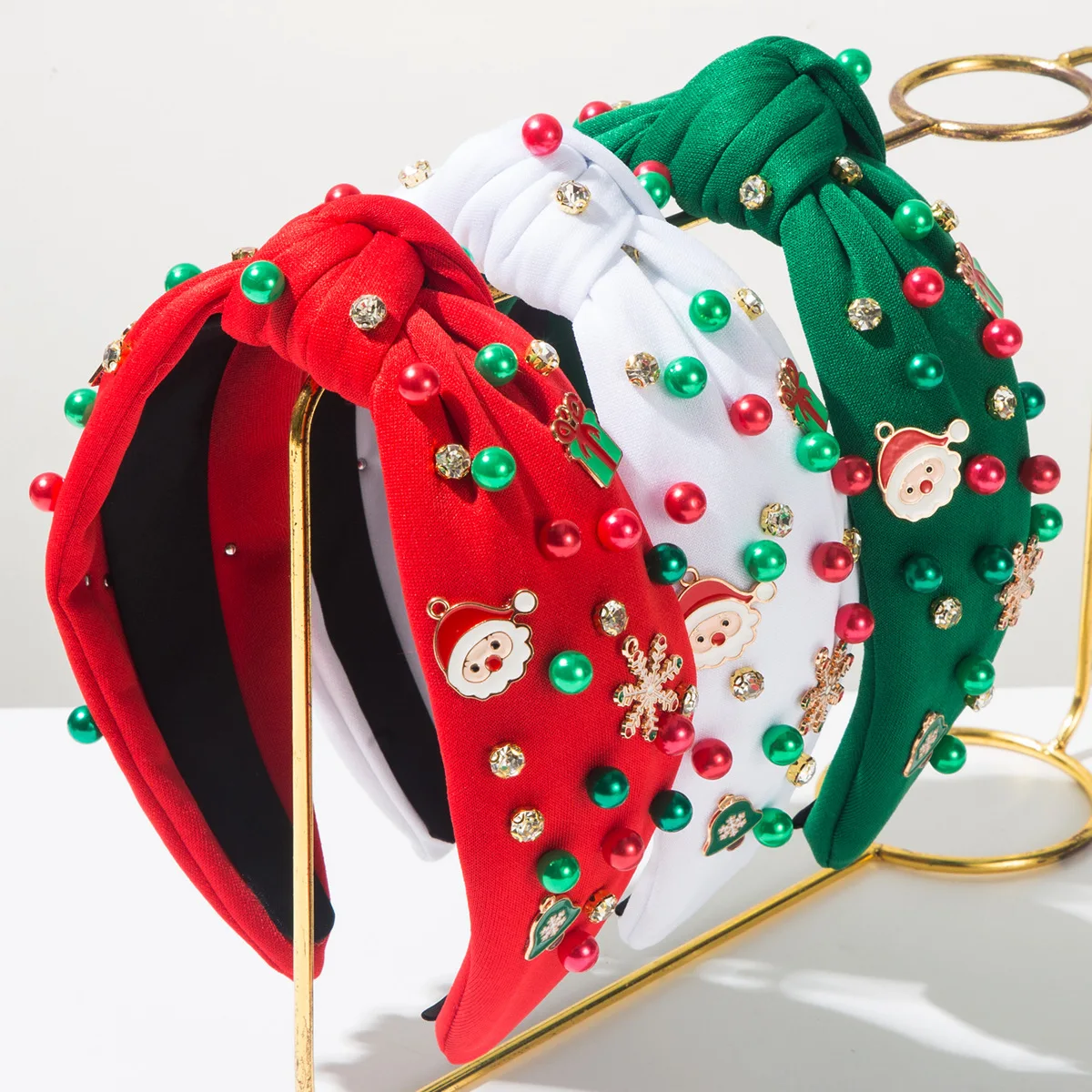 

New Christmas Diamond Pearl Christmas Tree Old Man Snowflake Headband Women's Holiday Hair Accessories