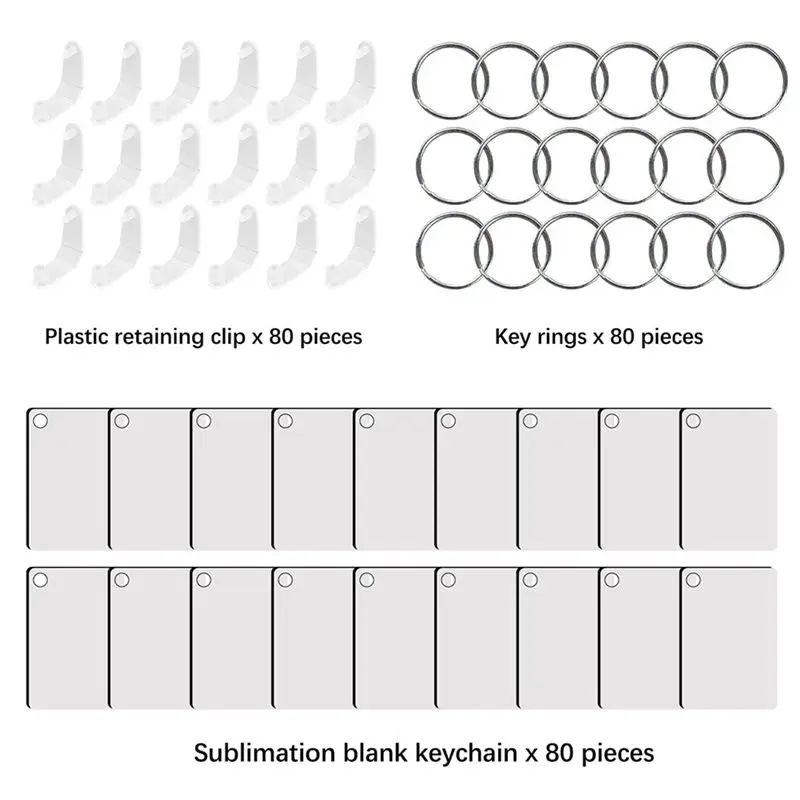 THIVN-480Pcs Sublimation Keychain Blanks Double Sides Include 80 MDF Sublimation Keychains Blank With 160 Rings And Clips