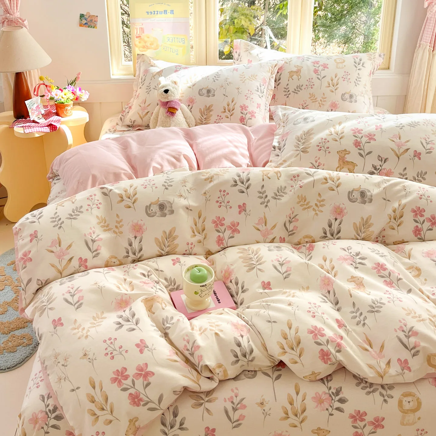 High Quality 100% Cotton Floral Duvet Cover Set Soft Breathable Queen King Bedding Set with Quilt Cover Fitted Sheet Pillowcases