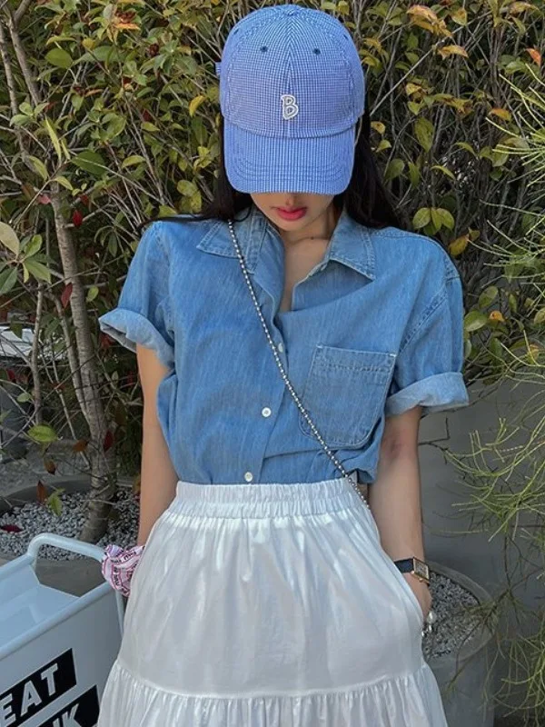 

Синий ort Sve Denim irt Женский легкий летний повседневный универсальный топ Удобный дышащий весенний модный