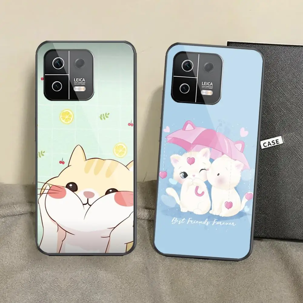 

Cute Kitty Phone Case For Xiaomi 14 Ultra 14 13T 13Pro 13 12T 12 11T 11i 11 Black Glass case