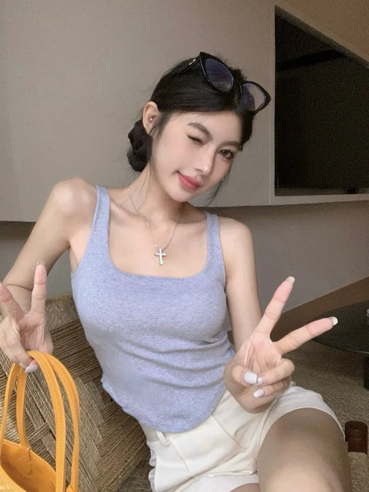 Slimming Sports Tank Top Women's Style with Chest Pad Trendy Summer New Design Belly Baring Irregular Backless Hot Girl Vest