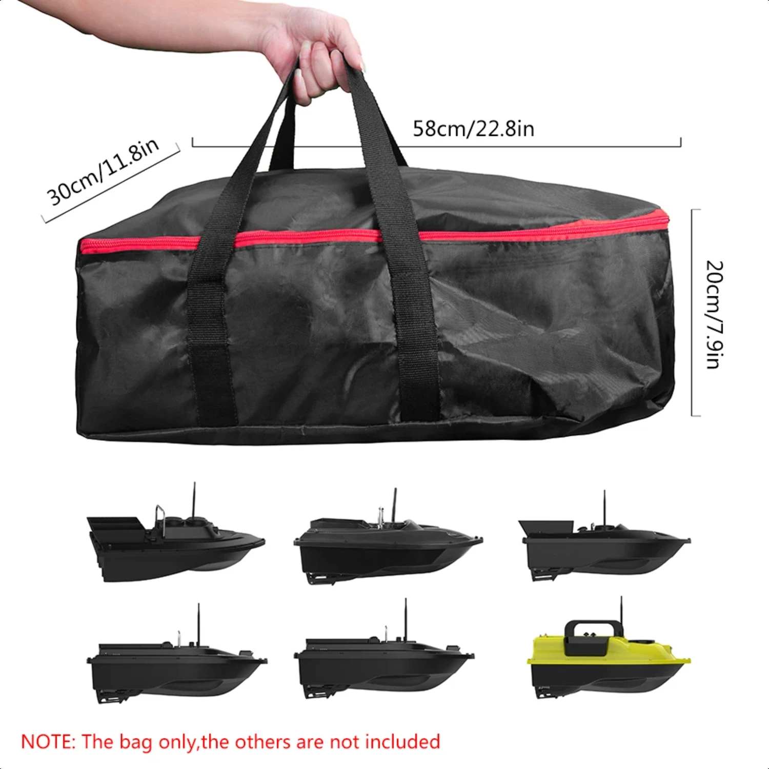 

58x30x20cm Fishing Bait Boat Handbag Carry Bait Boat Double Zippers Water Repellent Cloth Fishing Boat