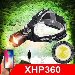 150ワット36コアXHP360スーパーLEDヘッドランプUsb充電式パワフルヘッドランプXHP9018650防水ヘッドライトズームヘッド懐中電灯