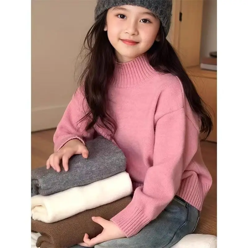 

Girls' High Collar Sweater Autumn/Winter New Fashion Children's Skin friendly Knitted Base Sweater
