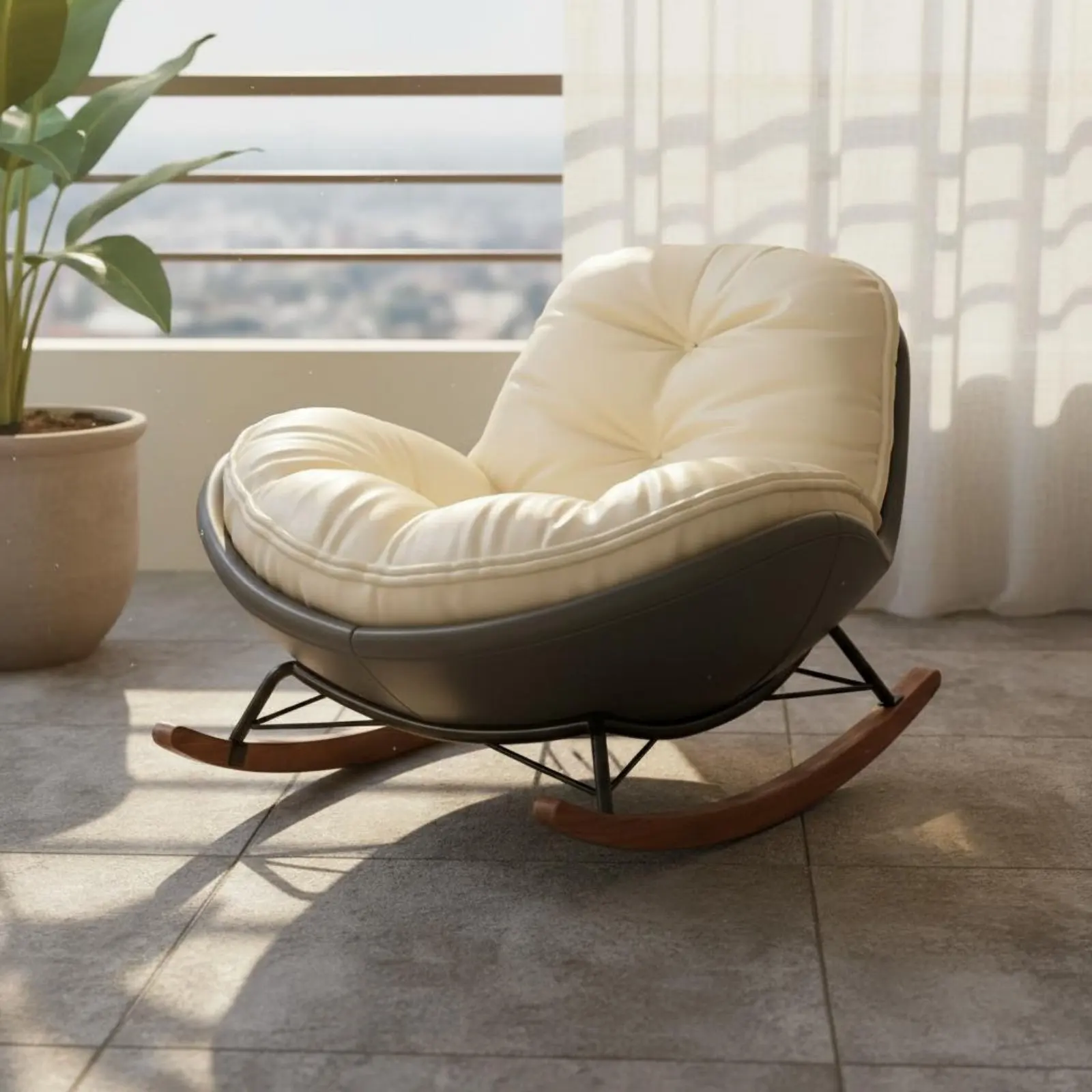Rocking Chair Comfortable Padded Seat Single Lazy Sofa High Back Recliner Chair Ergonomic Design Modern Upholstered Motion Chair