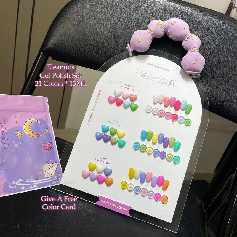 

Eleanuos 21 PCS UV LED Cure Gel Polish Macaron Candy Summer Shades Clear Long-lasting Durable Salon Quality Nail Set