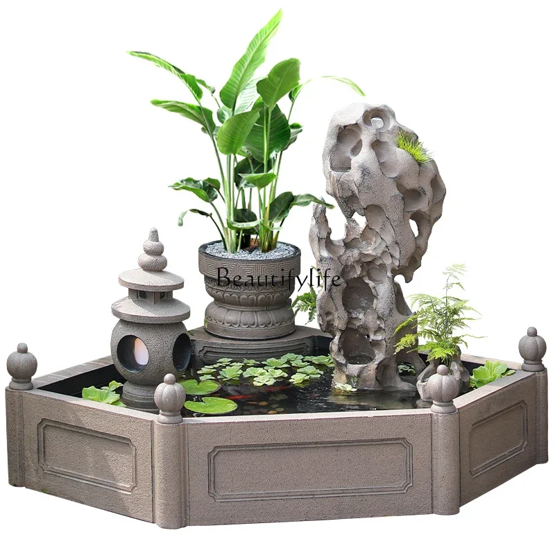 

Garden fish pond landscaping large flowing water ornament garden terrace garden arrangement rockery fountain landscape