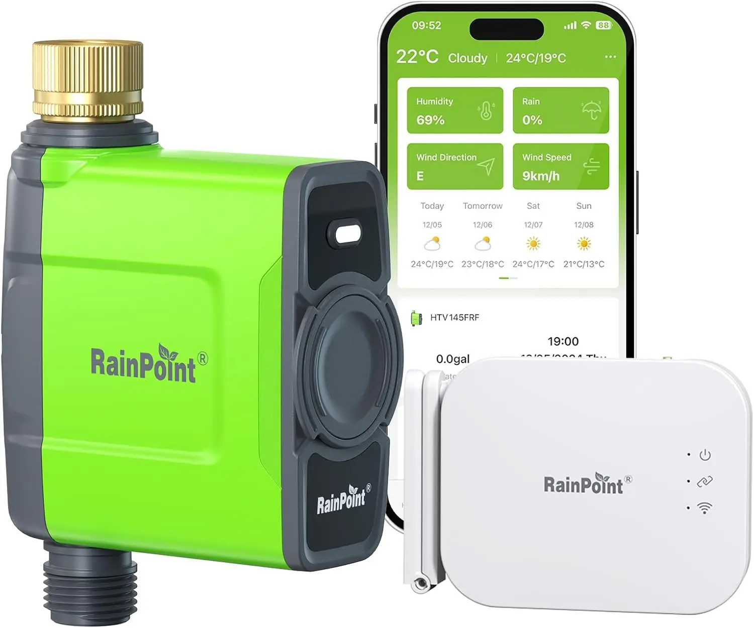

Smart WiFi Water Timer for Garden Hose, Brass Sprinkler Controller with Ethernet Gateway, Rain Delay Support