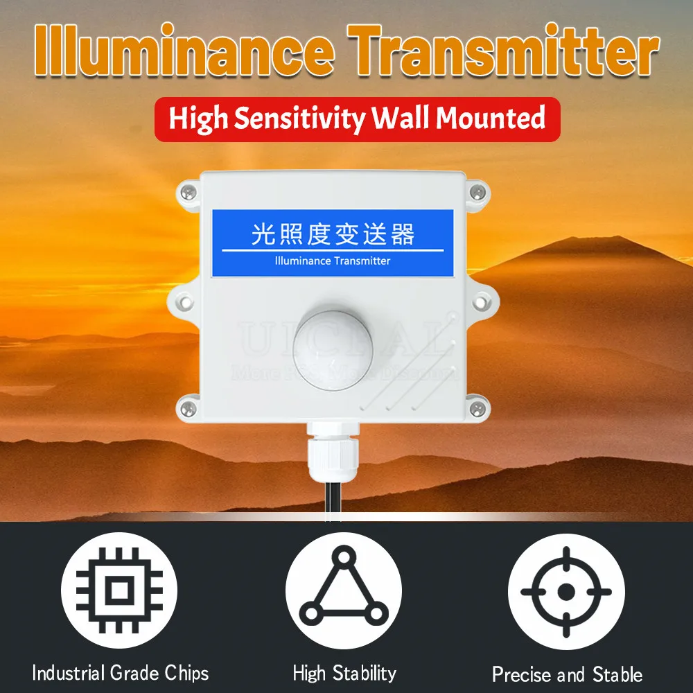 0-5V 0-10V Illumination Sensor RS485 Output Analog 4-20mA High Precision Plant Ambient Light Transmitter Illuminometer 200000LUX