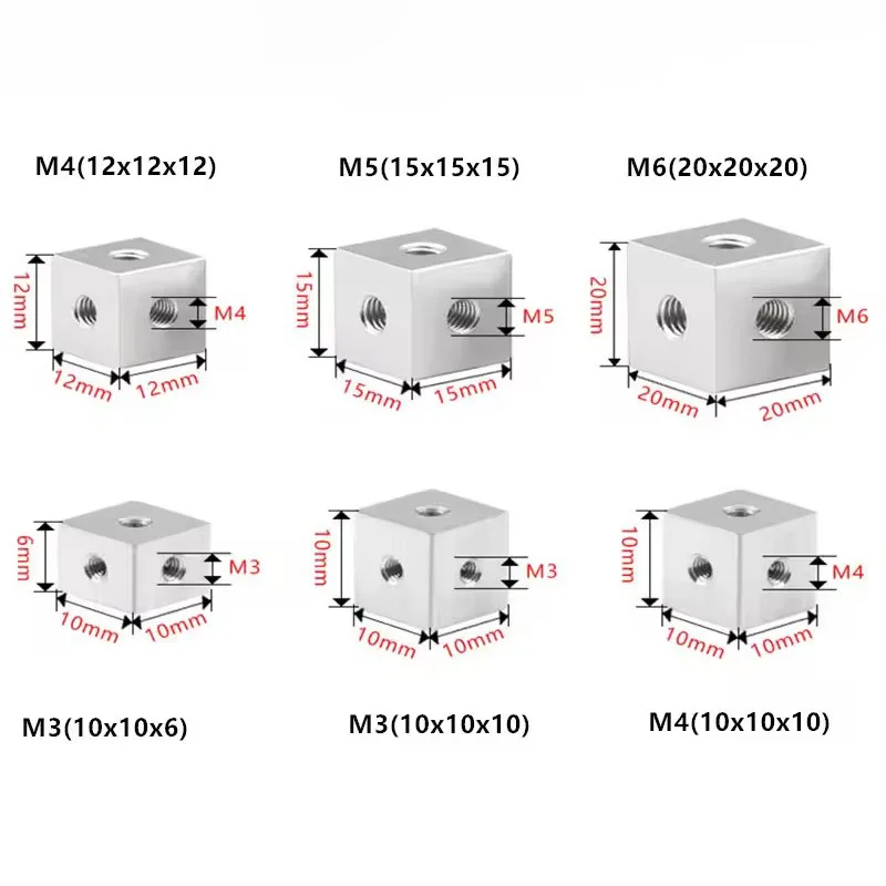 5-20PCS 6-Sided Anodized Cube Connectors M3 M4 M5 M6 M8 M10 Aluminum Alloy Colorful Cube Connector Mounting Brackets Square Nuts