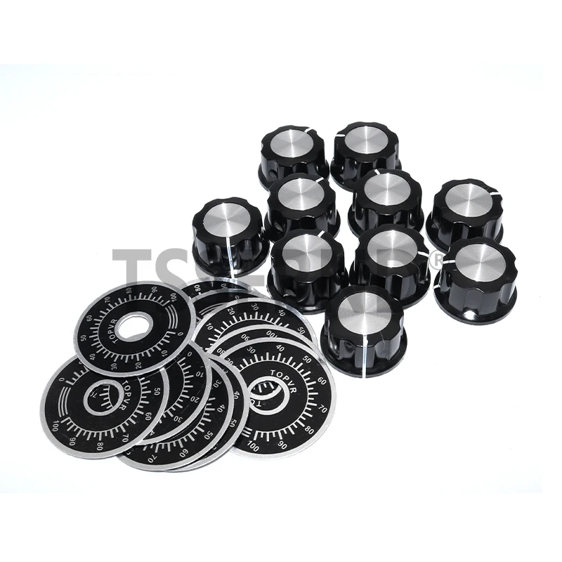 10 Set MF-A03 Dial Knob + MF-A03 Bakelite Knob with Scale Plate Sheet Scale Digital Potentiometer Knob Kit