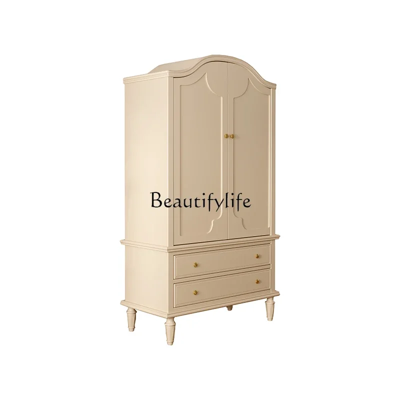 

Sili Style Wardrobe Solid Wood Two-Door American Cream Color Small Apartment Wardrobe Two-Door Room Cabinet