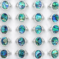 30pcs/Lots Oval Shell Abalone Vintage Rings Men Women Luxury Charm Teenage Fashion Party Gifts Finger Accessories Size 16-20 Mix