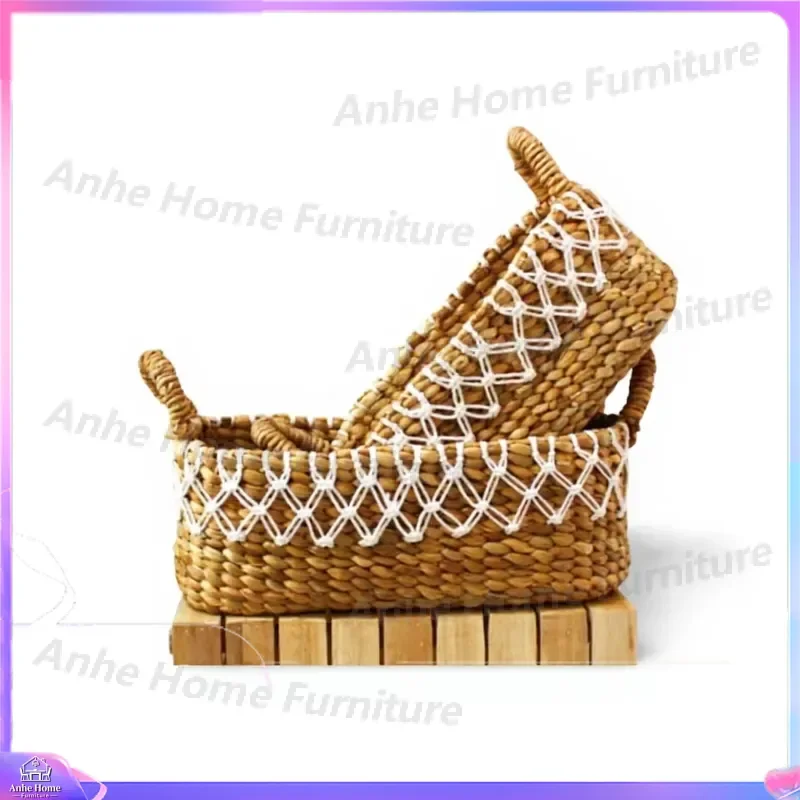 Natural Water Hyacinth Pet Bed Handwoven Cat Dog House Eco Friendly Wicker Basket with Lid Soft Cushion Home Decor Laundry