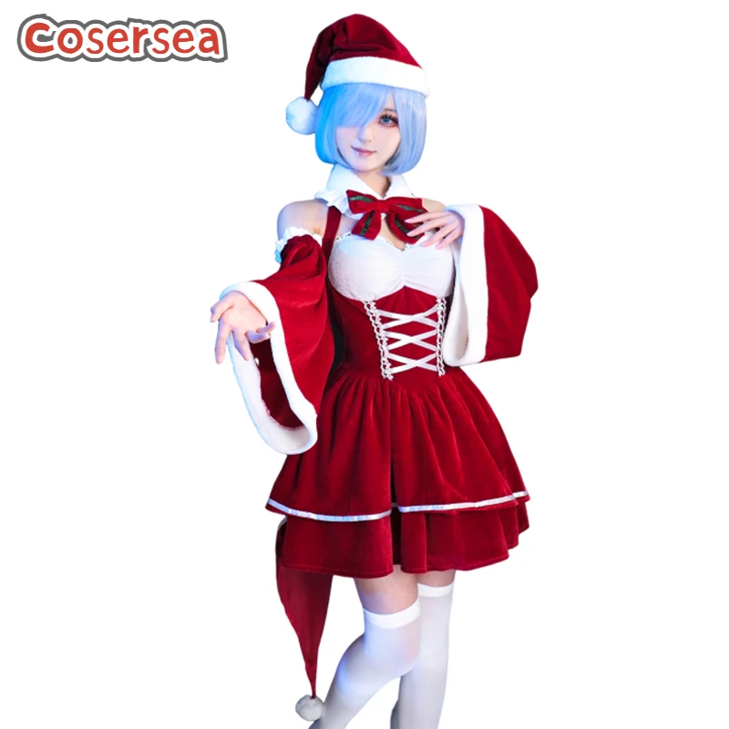 Cosersea Rem Christmas Costume Re Life in a Different World from Zero Cosplay Cute Women Red Autumn Winter Plush Evening Dress