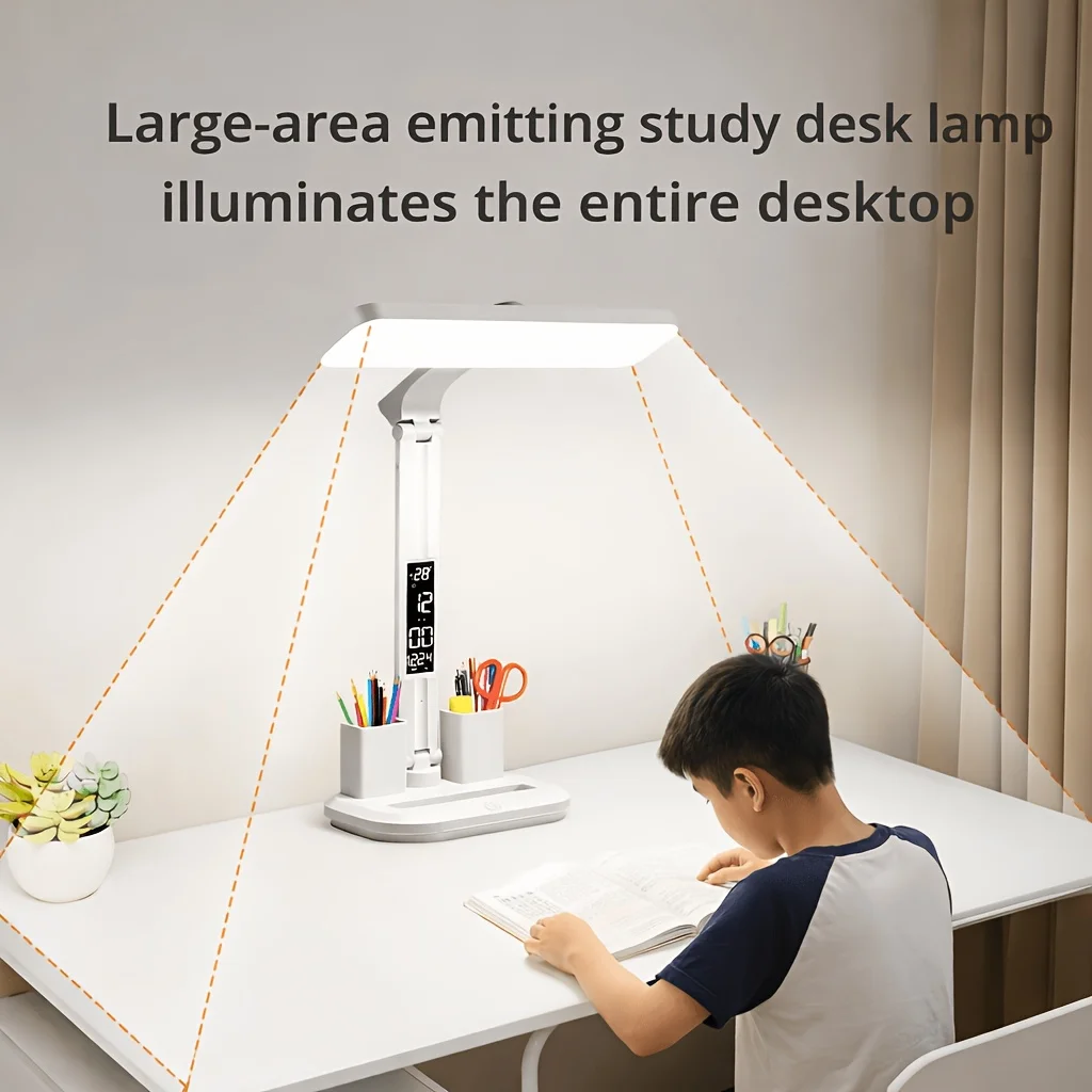 SMGXHE LED Desk Lamp, Large Area Lighting, Touch Control, 3 Color Modes, USB Powered, Foldable with Display And Pen Holder,