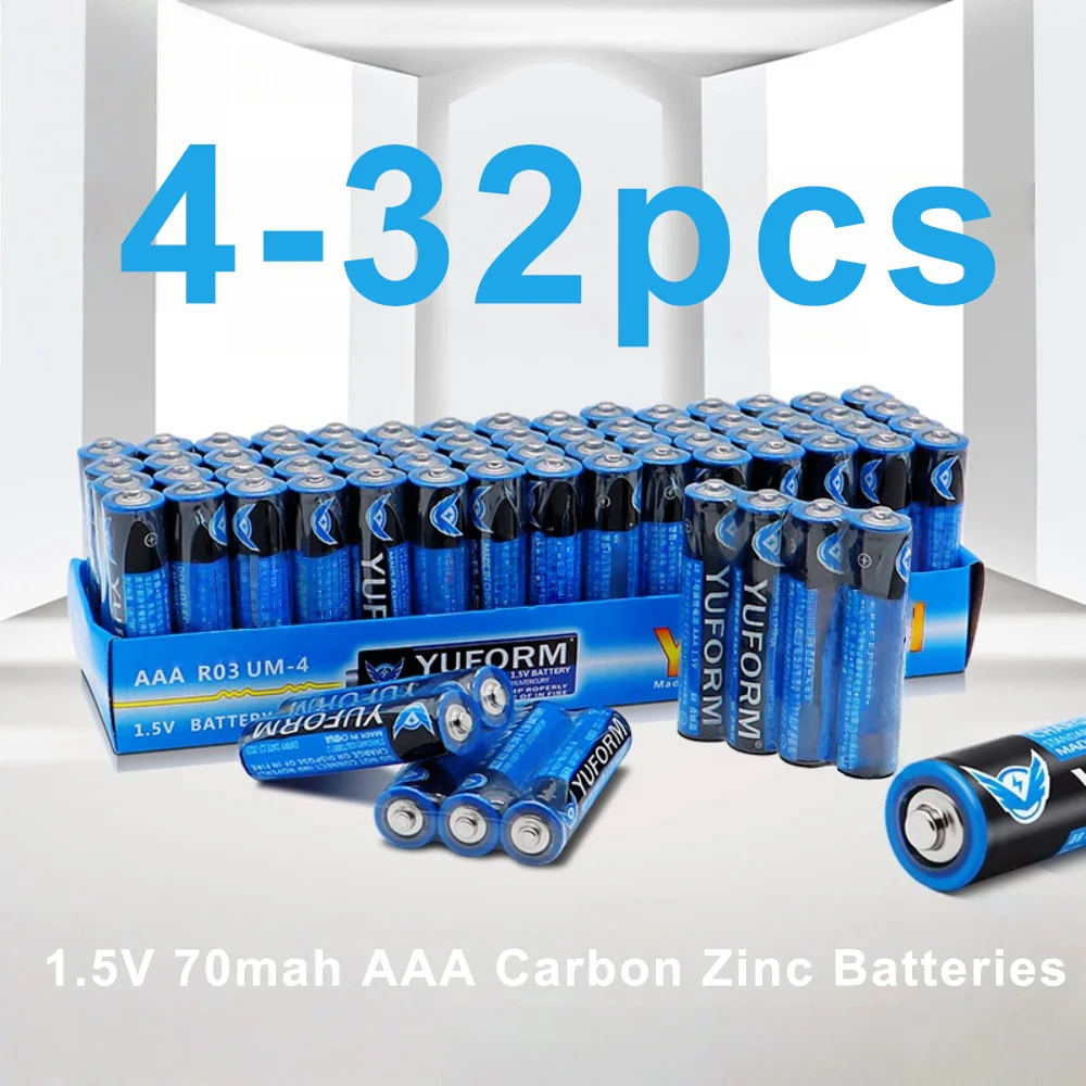 AAA Carbon Zinc Batteries 1.5V 4-32pcs, Heavy Duty & Economical for Remote, Clock, Toys, Flashlight, Razor