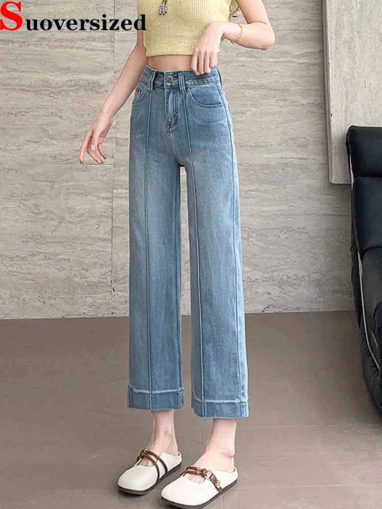 

Vintage Straight Baggy Jeans Streetwear Women's Casual Ankle-Length Denim Pants Wide Leg Loose Retro High Waisted Vaqueros